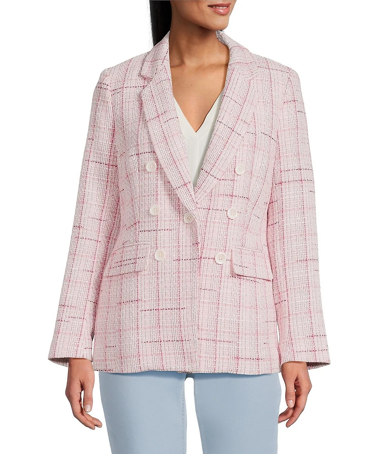Jones New York Petal Pink Tweed Notch Lapel Long Sleeve One Button Blazer