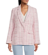 Jones New York Petal Pink Tweed Notch Lapel Long Sleeve One Button Blazer