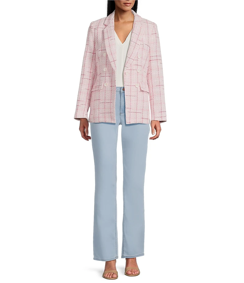 Jones New York Petal Pink Tweed Notch Lapel Long Sleeve One Button Blazer