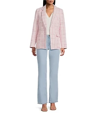 Jones New York Petal Pink Tweed Notch Lapel Long Sleeve One Button Blazer