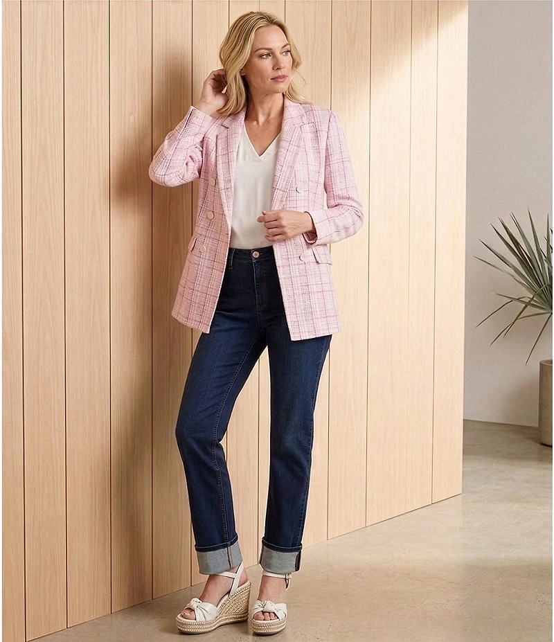 Jones New York Petal Pink Tweed Notch Lapel Long Sleeve One Button Blazer