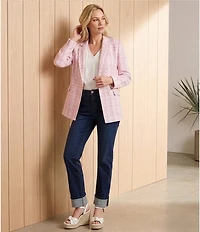 Jones New York Petal Pink Tweed Notch Lapel Long Sleeve One Button Blazer