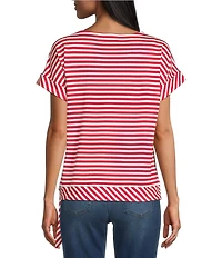 Jones New York Pique Stripe Boat Neck Short Dolman Sleeve Side Tie Tee