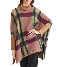 Jones New York Plaid Funnel Neck Long Sleeve Cape