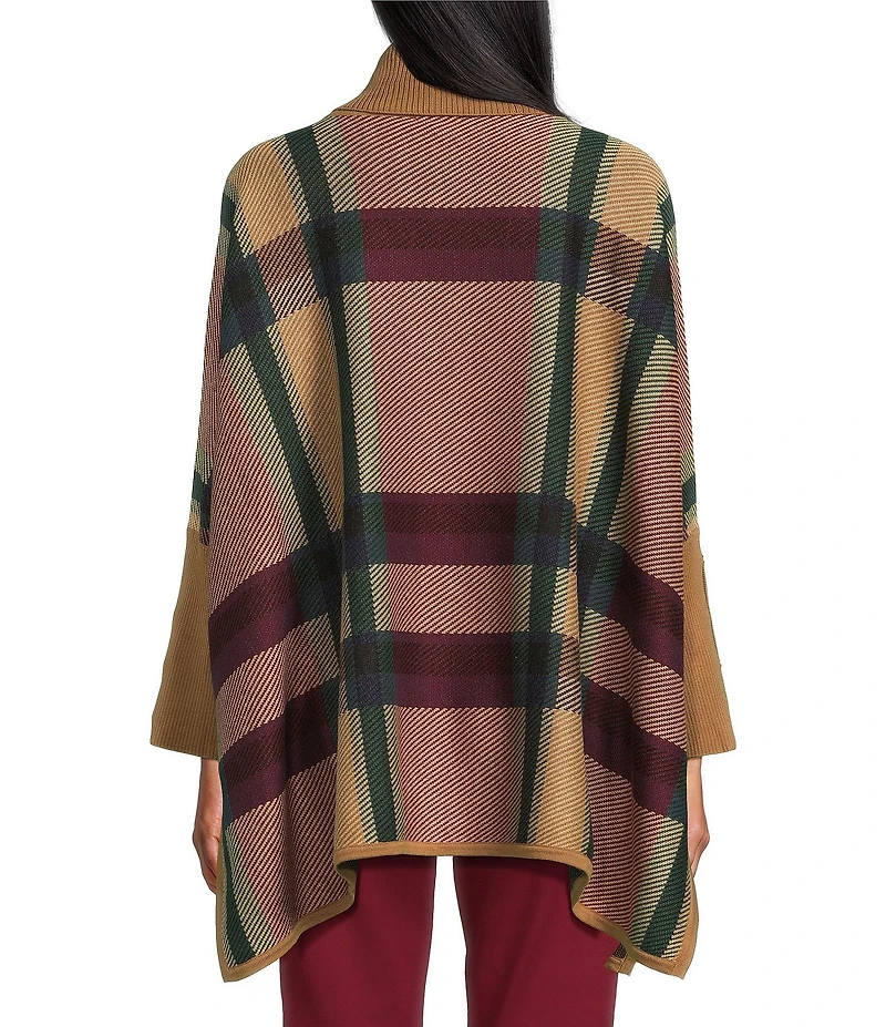 Jones New York Plaid Funnel Neck Long Sleeve Cape