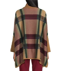 Jones New York Plaid Funnel Neck Long Sleeve Cape