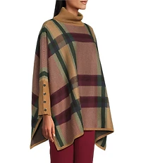 Jones New York Plaid Funnel Neck Long Sleeve Cape