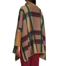 Jones New York Plaid Funnel Neck Long Sleeve Cape