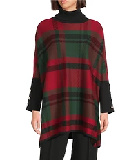 Jones New York Plaid Knit Turtle Neck Long Sleeve Sweater