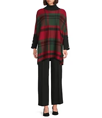 Jones New York Plaid Knit Turtle Neck Long Sleeve Sweater