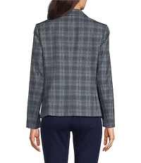 Jones New York Plaid Notch Collar Long Sleeve Faux Double Breast Open Front Jacket