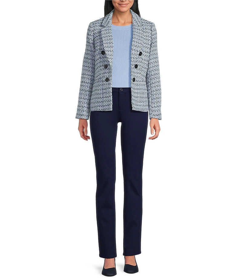 Jones New York Plaid Tweed Notch Lapel Faux Double Breasted Jacket