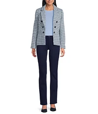 Jones New York Plaid Tweed Notch Lapel Faux Double Breasted Jacket