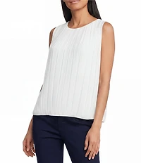Jones New York Pleated Chiffon Crew Neck Sleeveless Blouse