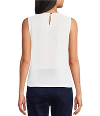 Jones New York Pleated Chiffon Crew Neck Sleeveless Blouse