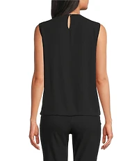 Jones New York Pleated Chiffon Crew Neck Sleeveless Blouse