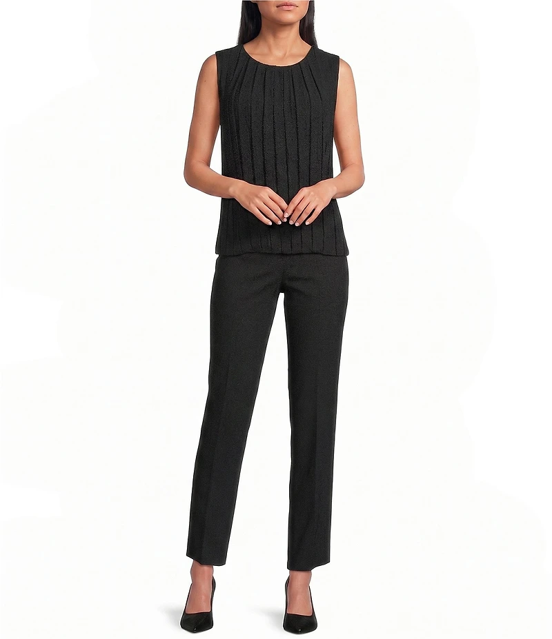 Jones New York Pleated Chiffon Crew Neck Sleeveless Blouse