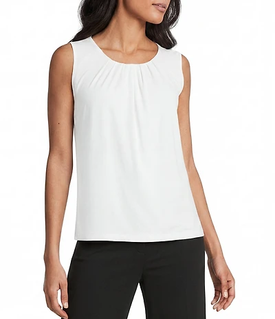 Jones New York Pleated Crew Neck Sleeveless Top