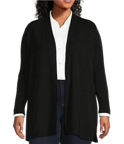 Jones New York Plus Size Icon Side Slit Hem Open-Front Cardigan