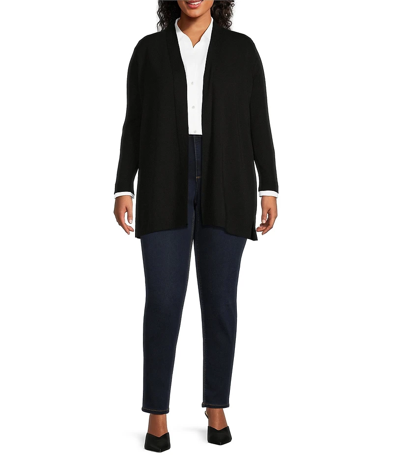 Jones New York Plus Size Icon Side Slit Hem Open-Front Cardigan