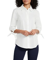 Jones New York Poplin Point Collar Long Tie Sleeve Button Front Shirt