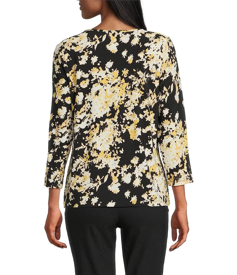 Jones New York Printed ITY Keyhole Neckline Long Sleeve Top