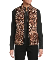 Jones New York Quilted Contrast Piping Funnel Neck Sleeveless Zip Front Vest