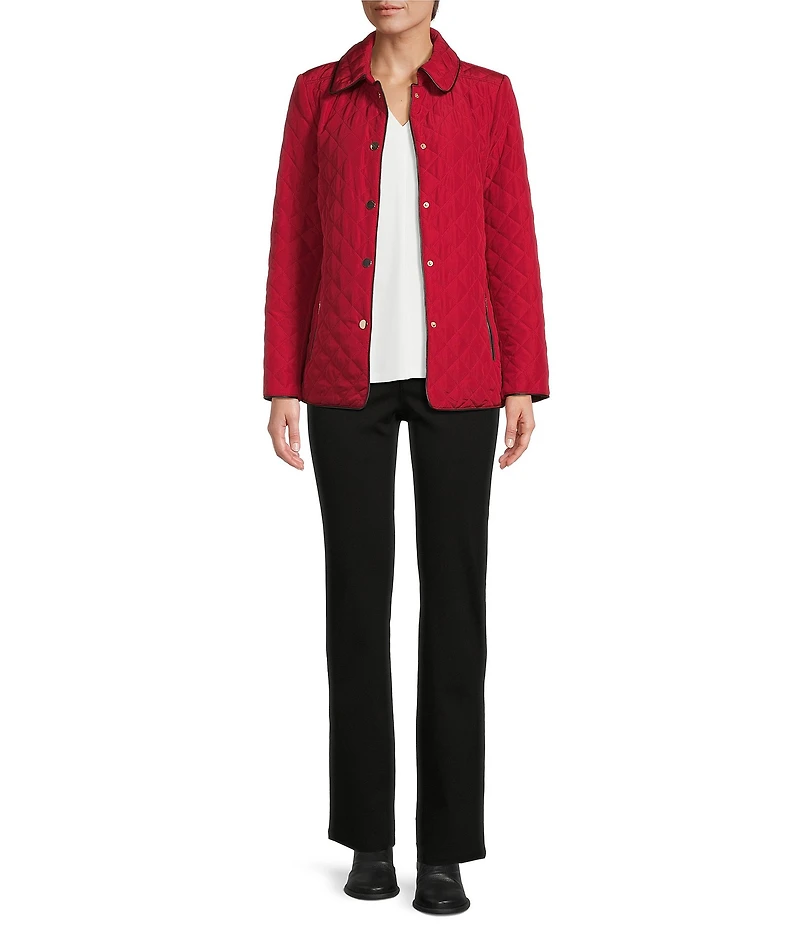 Jones New York Quilted Point Collar Front Snap Jacket