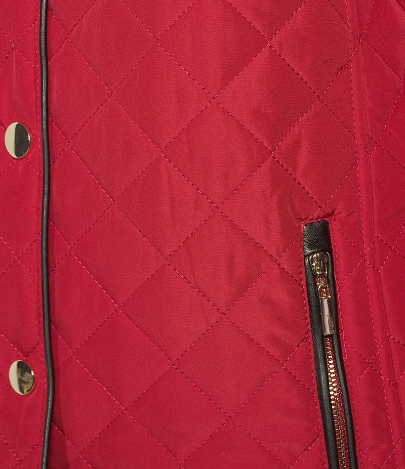 Jones New York Quilted Point Collar Front Snap Jacket