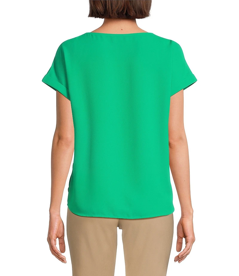 Jones New York Round Neck Short Sleeve Button Detail Blouse