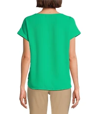 Jones New York Round Neck Short Sleeve Button Detail Blouse