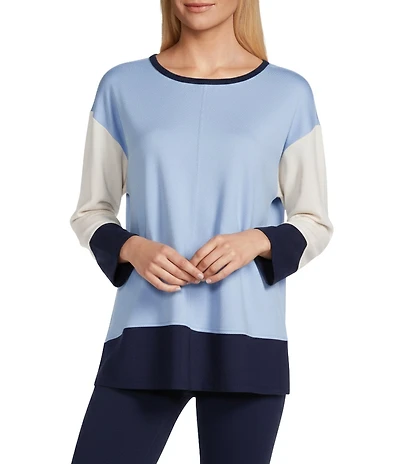 Jones New York Serenity Knit Color Block Boat Neck 3/4 Dolman Sleeve Tunic
