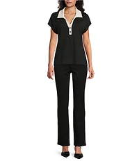 Jones New York Serenity Knit Johnny Collar Extended Shoulder Polo Top