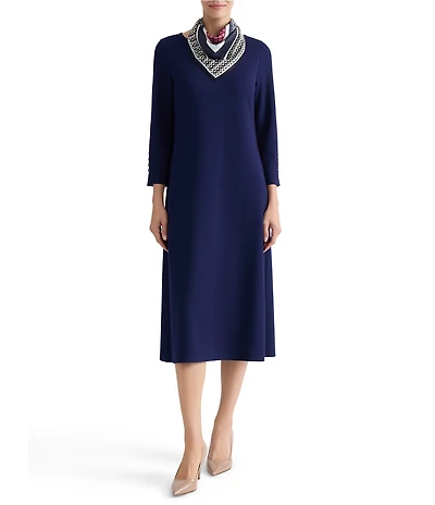 Jones New York Serenity Knit Scarf Combo Midi Dress