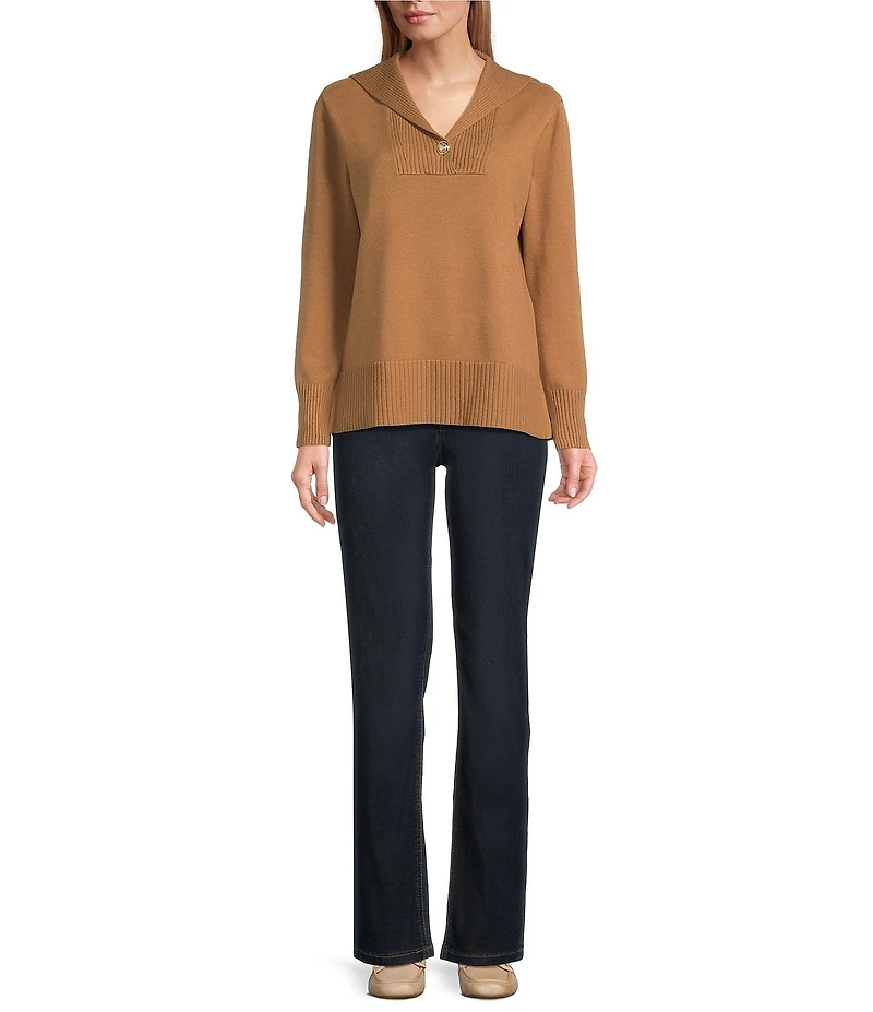 Jones New York Shawl Collar Oversized Long Sleeve Knit Top