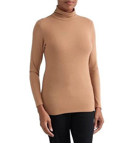 Jones New York Shirred Turtle Neck Long Sleeve Top