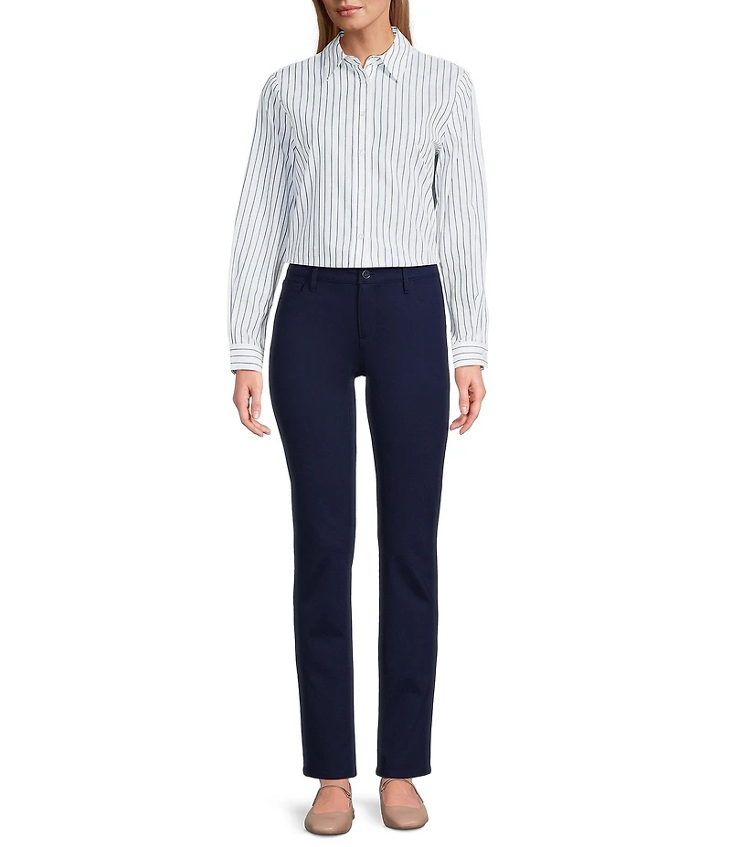 Jones New York Side Button Yarn Dyed Striped Poplin Point Collar Long Sleeve Button-Front Shirt