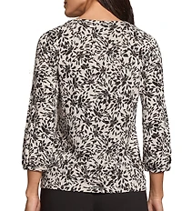 Jones New York Stretch Crepe Printed Crew Neckline 3/4 Sleeve Blouse