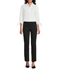 Jones New York Stretch Twill Wide Waistband Straight Leg Ankle Pants