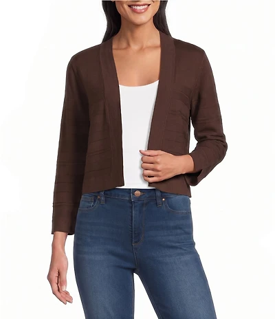 Jones New York Stripe Knit Stitched Band Collar Long Sleeve Cropped Shrug