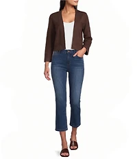 Jones New York Stripe Knit Stitched Band Collar Long Sleeve Cropped Shrug