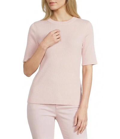 Jones New York Sutton Ribbed Knit Crew Neck Short Sleeve Tee