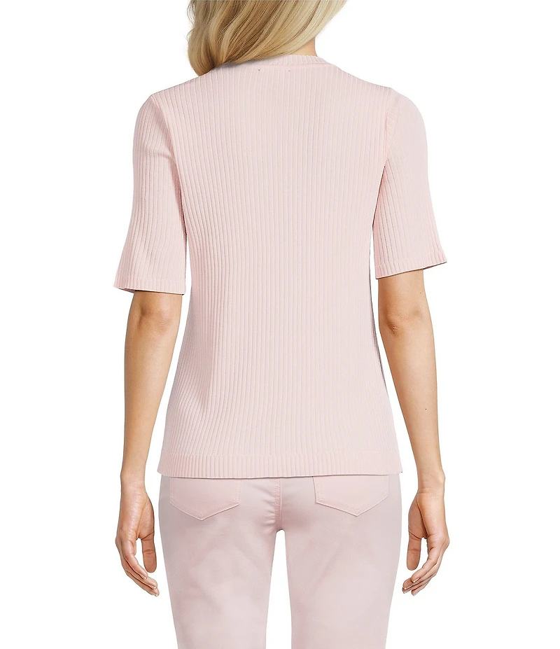 Jones New York Sutton Ribbed Knit Crew Neck Short Sleeve Tee