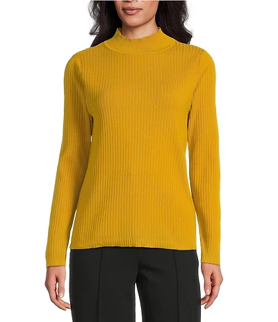 Jones New York Sutton Ribbed Knit Mock Neck Long Sleeve Top