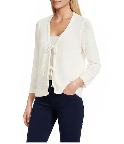 Jones New York Tie Front V-Neck 3/4 Sleeve Cardigan