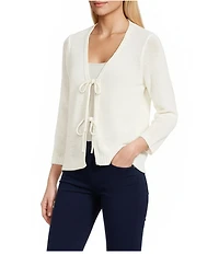 Jones New York Tie Front V-Neck 3/4 Sleeve Cardigan