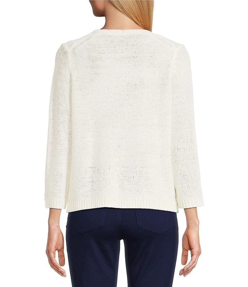 Jones New York Tie Front V-Neck 3/4 Sleeve Cardigan