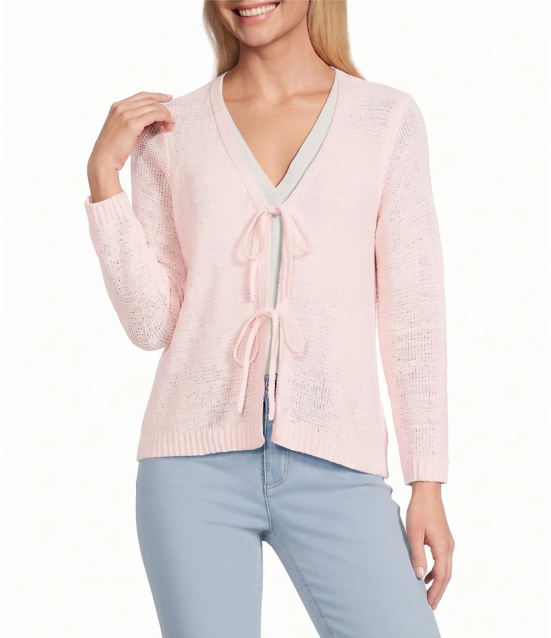 Jones New York Tie Front V-Neck 3/4 Sleeve Cardigan