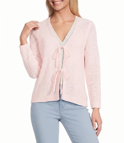 Jones New York Tie Front V-Neck 3/4 Sleeve Cardigan
