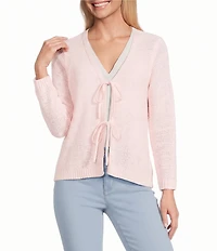 Jones New York Tie Front V-Neck 3/4 Sleeve Cardigan